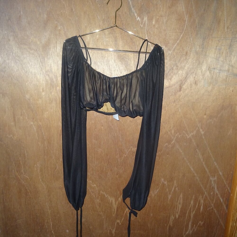 NWT 12th Tribe Black Mesh Crop Top S